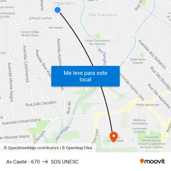Av.Caeté - 670 to SOS UNESC map