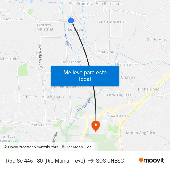 Rod.Sc-446 - 80 (Rio Maina Trevo) to SOS UNESC map