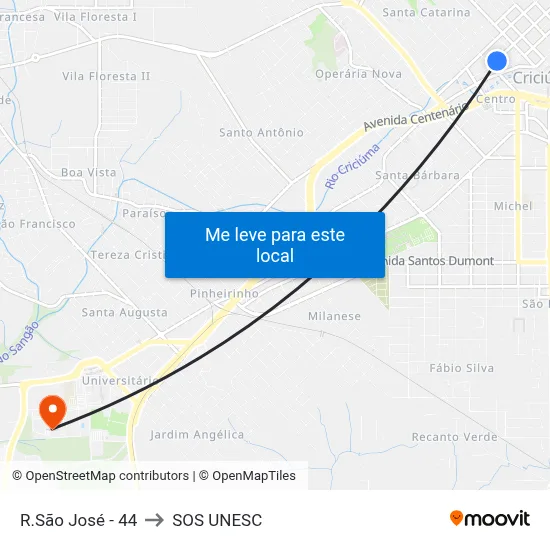 R.São José - 44 to SOS UNESC map