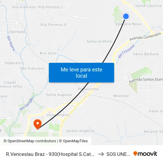 R.Venceslau Braz - 930(Hospital S.Catarina) to SOS UNESC map