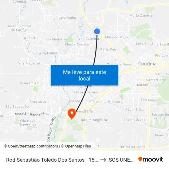Rod.Sebastião Tolêdo Dos Santos - 1500 to SOS UNESC map