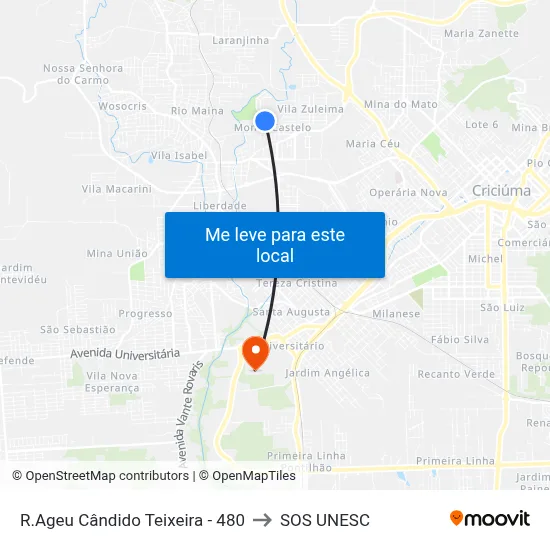 R.Ageu Cândido Teixeira - 480 to SOS UNESC map