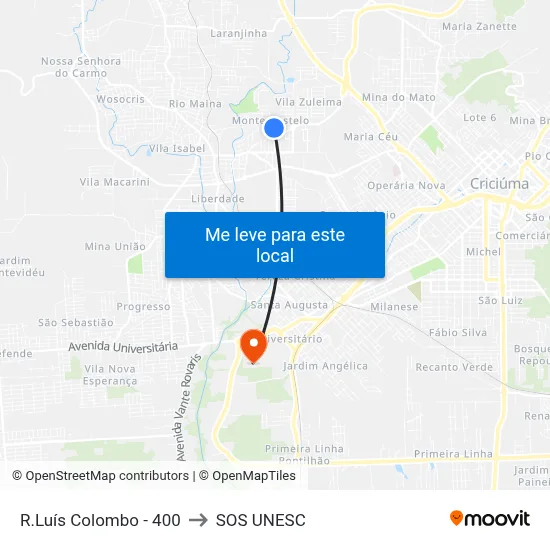 R.Luís Colombo - 400 to SOS UNESC map