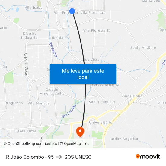 R.João Colombo - 95 to SOS UNESC map