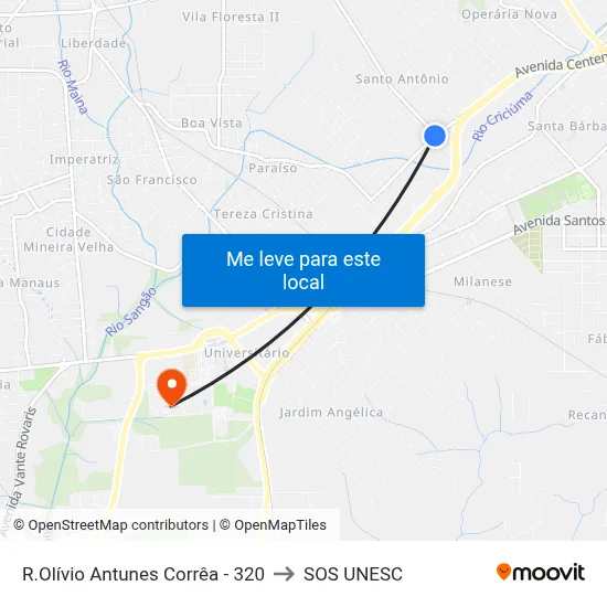R.Olívio Antunes Corrêa - 320 to SOS UNESC map