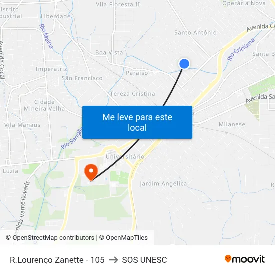R.Lourenço Zanette - 105 to SOS UNESC map