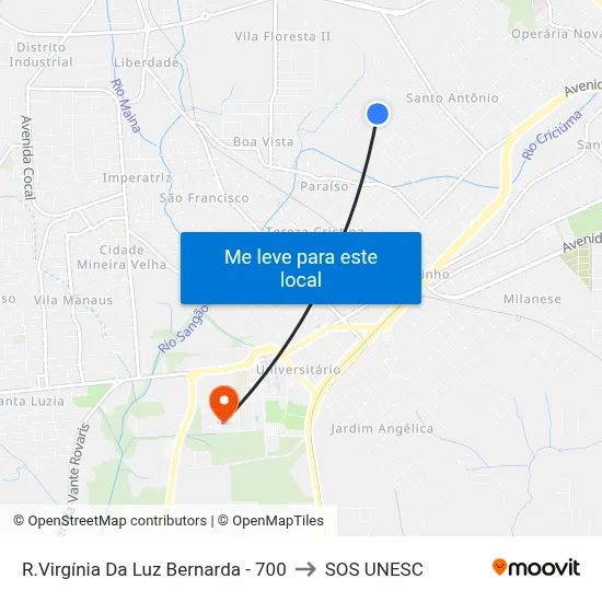 R.Virgínia Da Luz Bernarda - 700 to SOS UNESC map