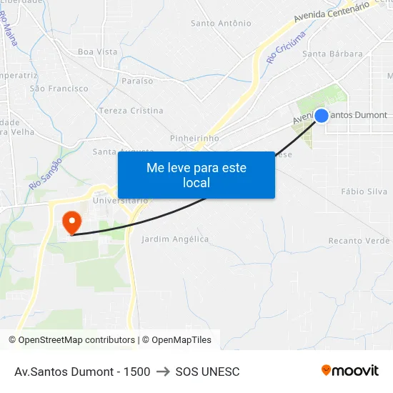 Av.Santos Dumont - 1500 to SOS UNESC map