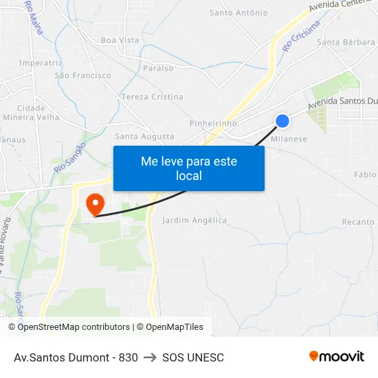 Av.Santos Dumont - 830 to SOS UNESC map