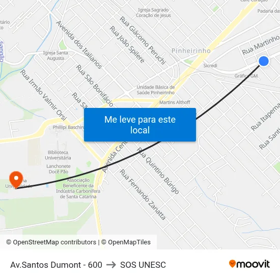 Av.Santos Dumont - 600 to SOS UNESC map