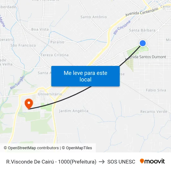 R.Visconde De Cairú - 1000(Prefeitura) to SOS UNESC map