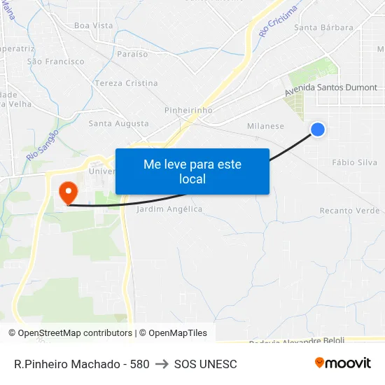 R.Pinheiro Machado - 580 to SOS UNESC map