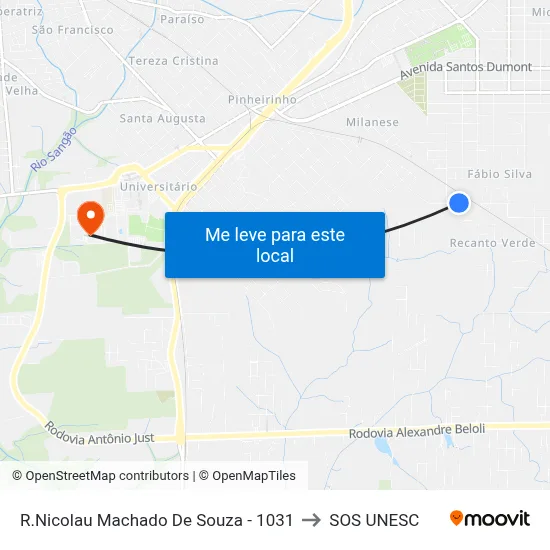 R.Nicolau Machado De Souza - 1031 to SOS UNESC map