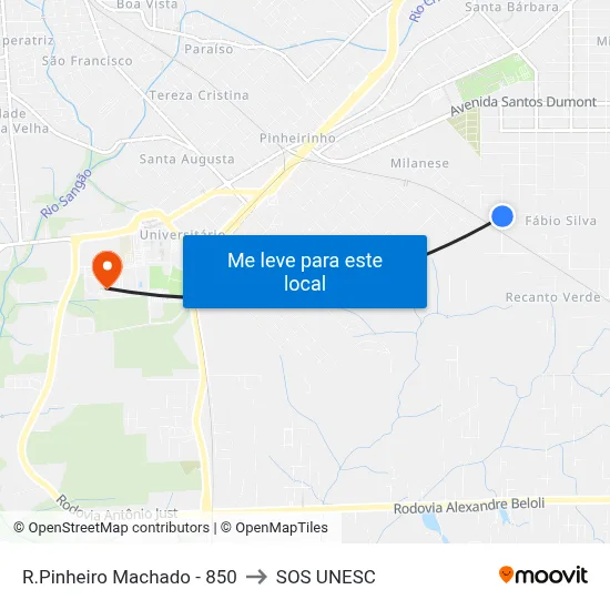 R.Pinheiro Machado - 850 to SOS UNESC map