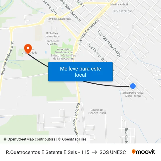 R.Quatrocentos E Setenta E Seis - 115 to SOS UNESC map