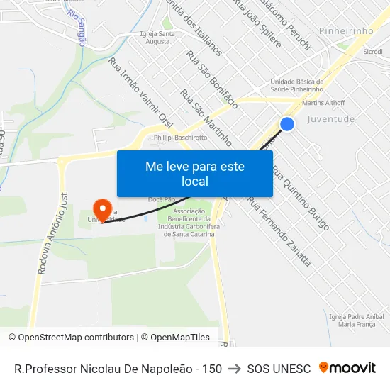 R.Professor Nicolau De Napoleão - 150 to SOS UNESC map