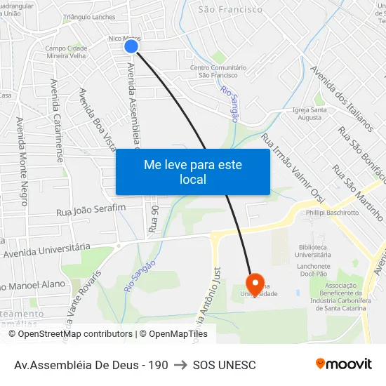 Av.Assembléia De Deus - 190 to SOS UNESC map