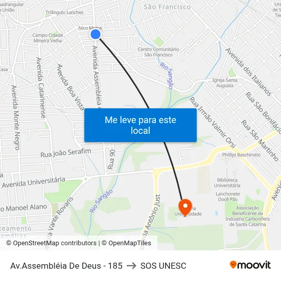 Av.Assembléia De Deus - 185 to SOS UNESC map