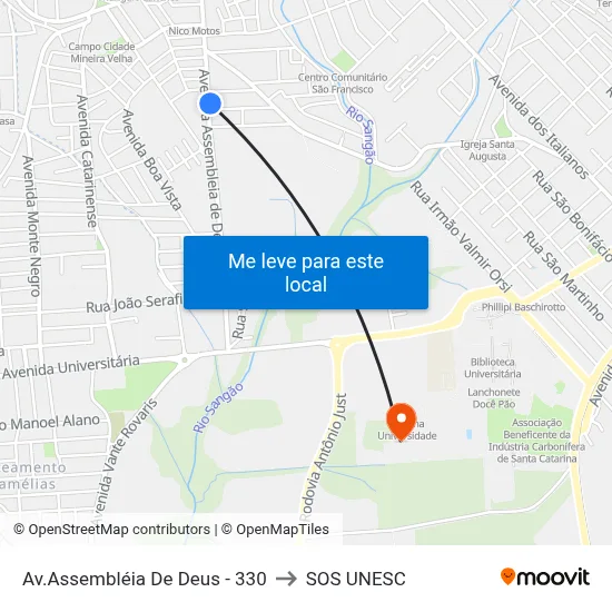 Av.Assembléia De Deus - 330 to SOS UNESC map