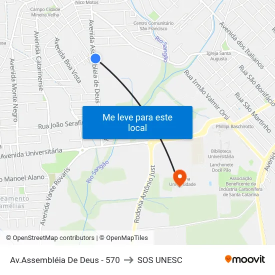 Av.Assembléia De Deus - 570 to SOS UNESC map