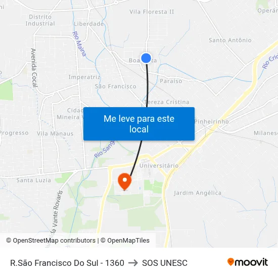 R.São Francisco Do Sul - 1360 to SOS UNESC map