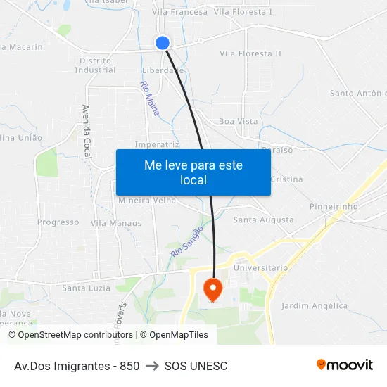 Av.Dos Imigrantes - 850 to SOS UNESC map