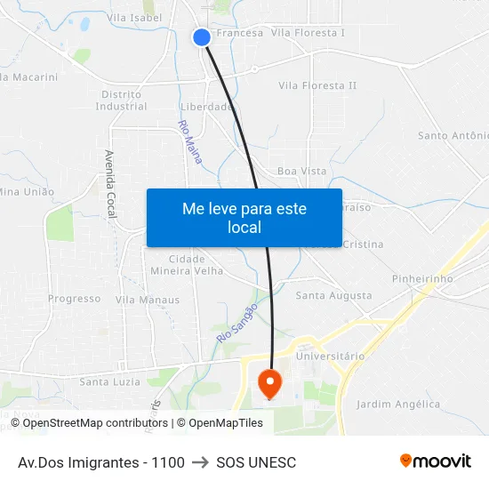 Av.Dos Imigrantes - 1100 to SOS UNESC map