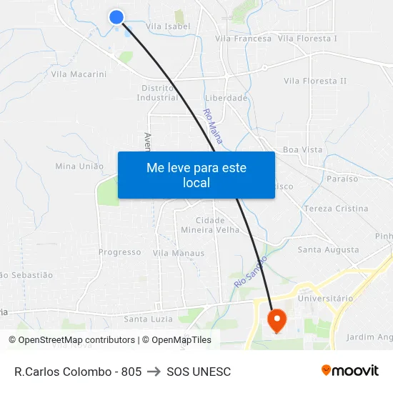 R.Carlos Colombo - 805 to SOS UNESC map