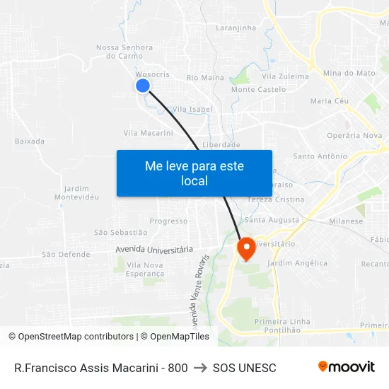 R.Francisco Assis Macarini - 800 to SOS UNESC map