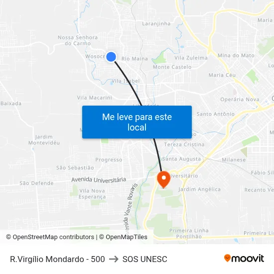 R.Virgílio Mondardo - 500 to SOS UNESC map