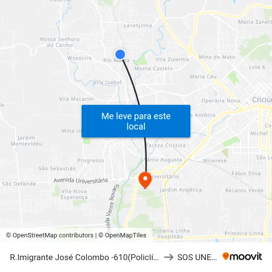 R.Imigrante José Colombo -610(Policlínica) to SOS UNESC map