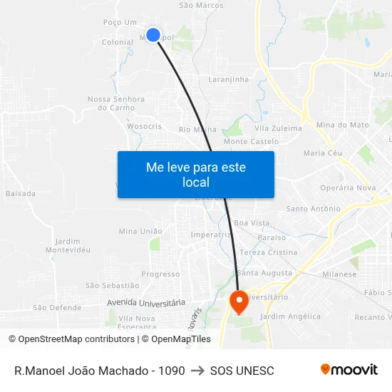R.Manoel João Machado - 1090 to SOS UNESC map