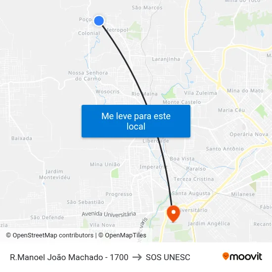 R.Manoel João Machado - 1700 to SOS UNESC map