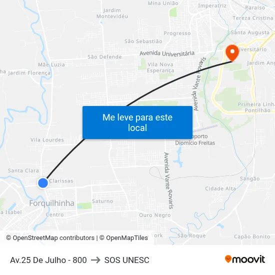 Av.25 De Julho - 800 to SOS UNESC map