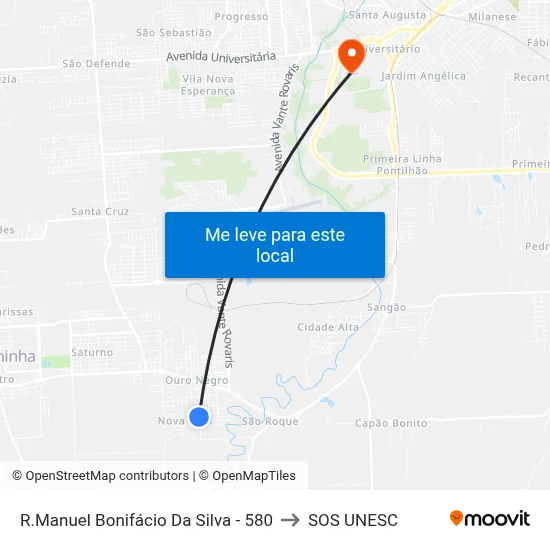 R.Manuel Bonifácio Da Silva - 580 to SOS UNESC map