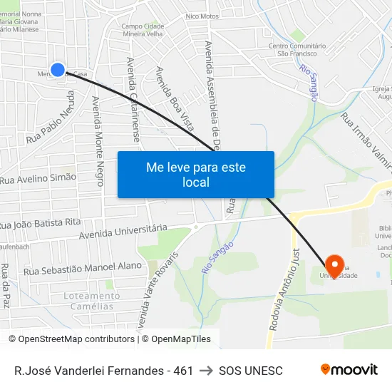 R.José Vanderlei Fernandes - 461 to SOS UNESC map