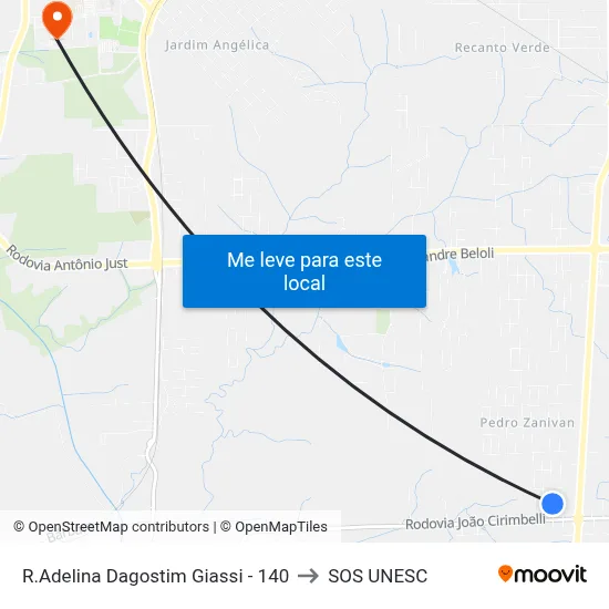 R.Adelina Dagostim Giassi - 140 to SOS UNESC map
