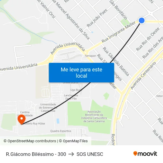 R.Giácomo Biléssimo - 300 to SOS UNESC map