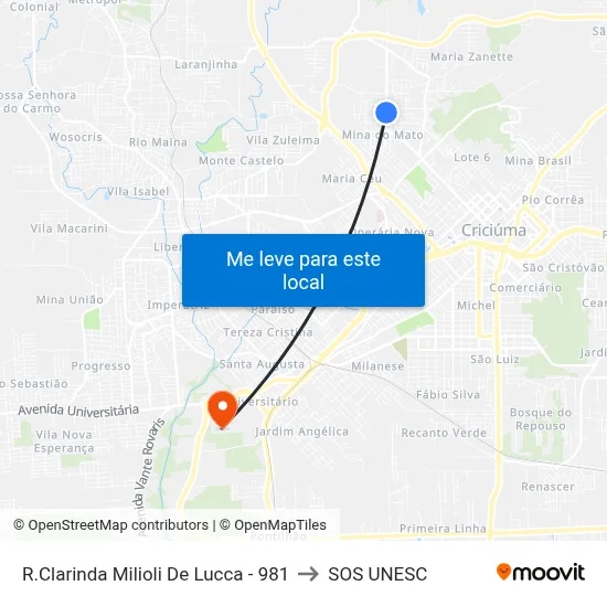 R.Clarinda Milioli De Lucca - 981 to SOS UNESC map