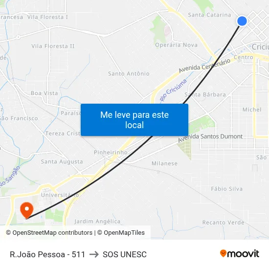 R.João Pessoa - 511 to SOS UNESC map