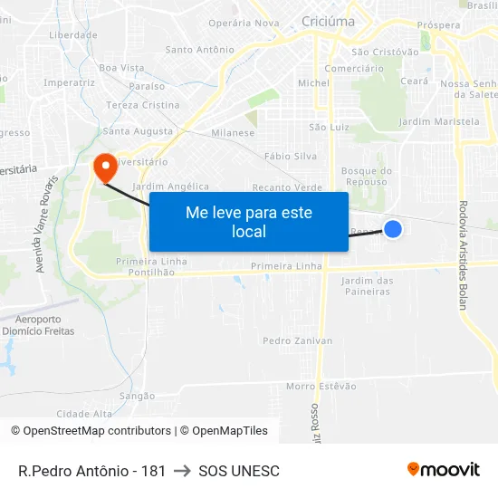 R.Pedro Antônio - 181 to SOS UNESC map