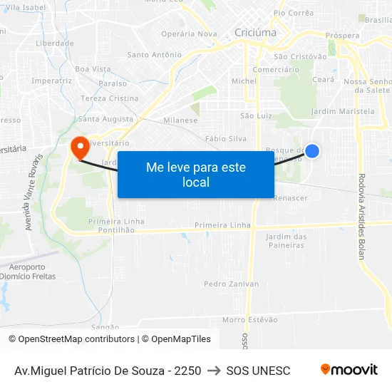 Av.Miguel Patrício De Souza - 2250 to SOS UNESC map