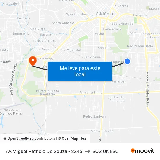 Av.Miguel Patrício De Souza - 2245 to SOS UNESC map