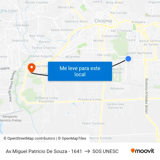 Av.Miguel Patrício De Souza - 1641 to SOS UNESC map