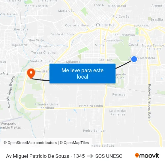 Av.Miguel Patrício De Souza - 1345 to SOS UNESC map