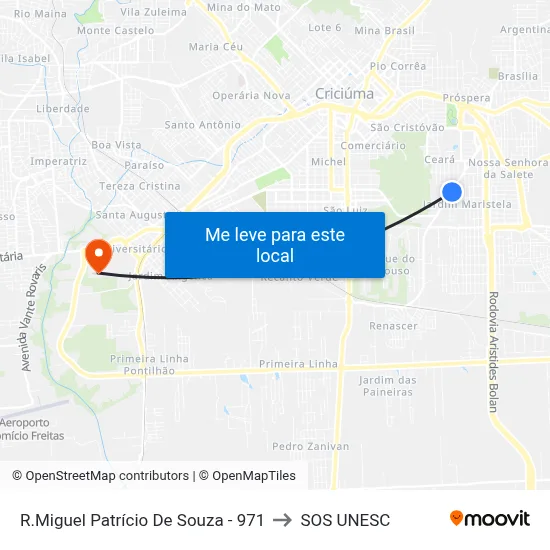 R.Miguel Patrício De Souza - 971 to SOS UNESC map
