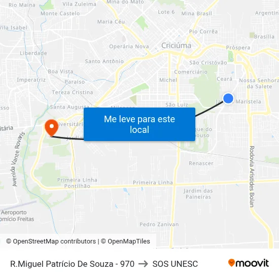 R.Miguel Patrício De Souza - 970 to SOS UNESC map