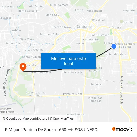 R.Miguel Patrício De Souza - 650 to SOS UNESC map