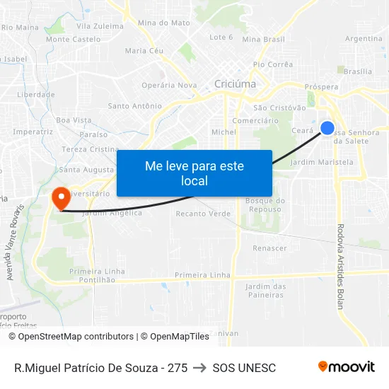 R.Miguel Patrício De Souza - 275 to SOS UNESC map
