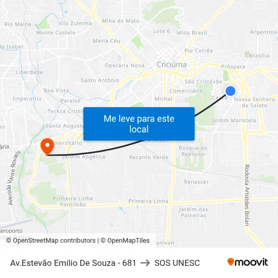 Av.Estevão Emílio De Souza - 681 to SOS UNESC map